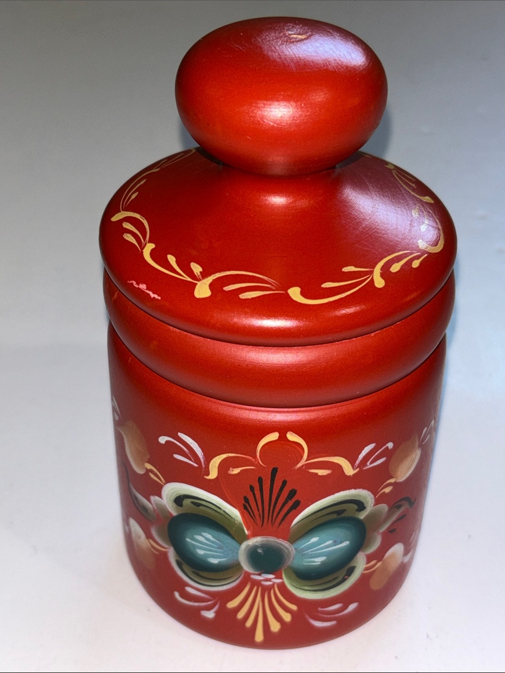 Frozen Home Decor Red Rosemaling Wooden Jar Hand Painted Norwegian Home Decor